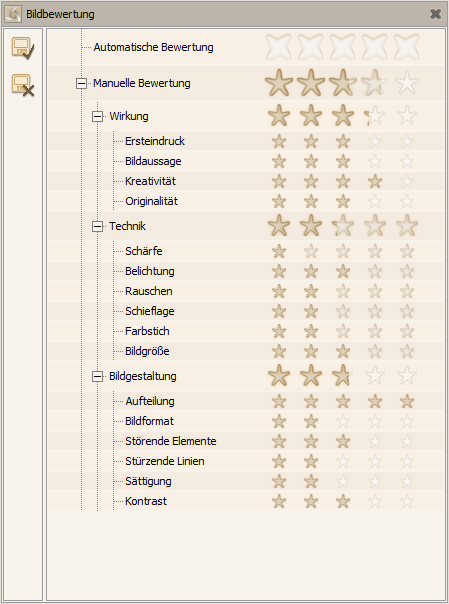 Bildinformationspanel Bildbewertung